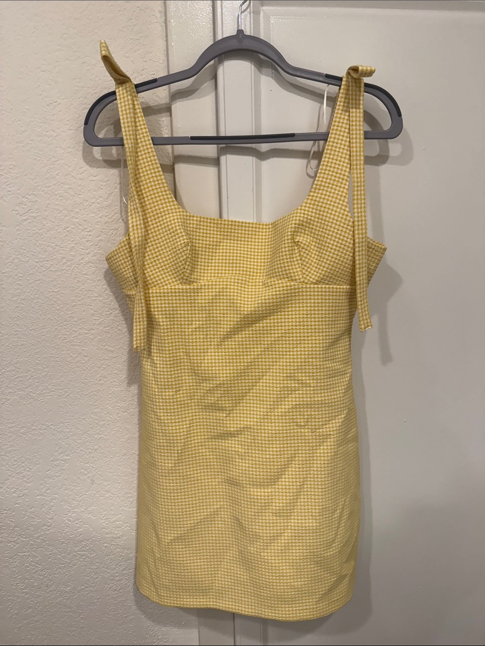 Zara Yellow Gingham Tie-Shoulder Mini Dress